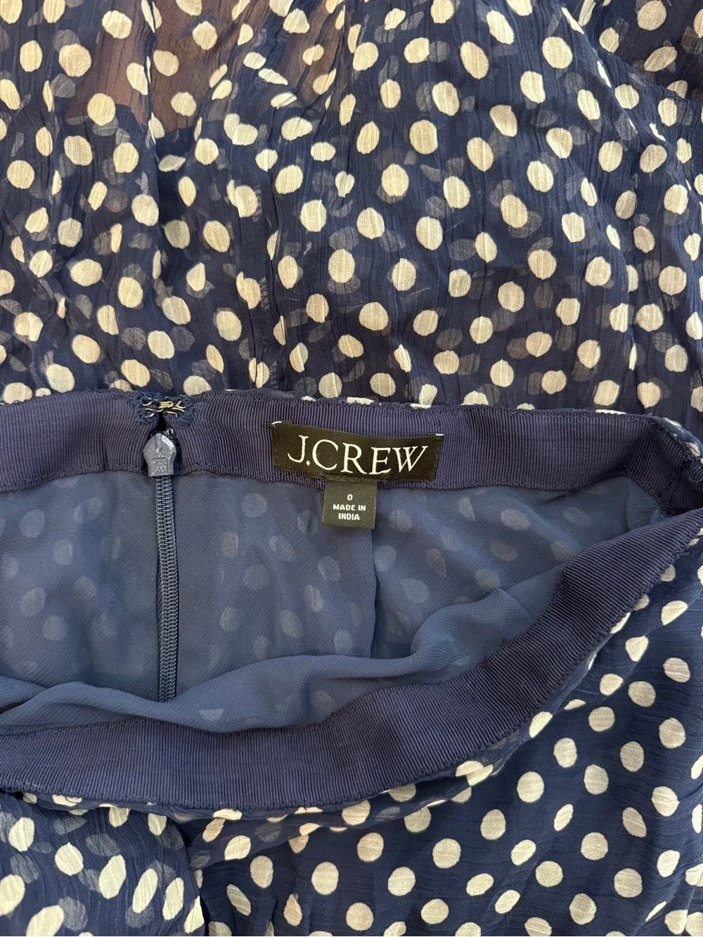 J. Crew Navy and White Polka Dot Skirt with Ruffle Detail